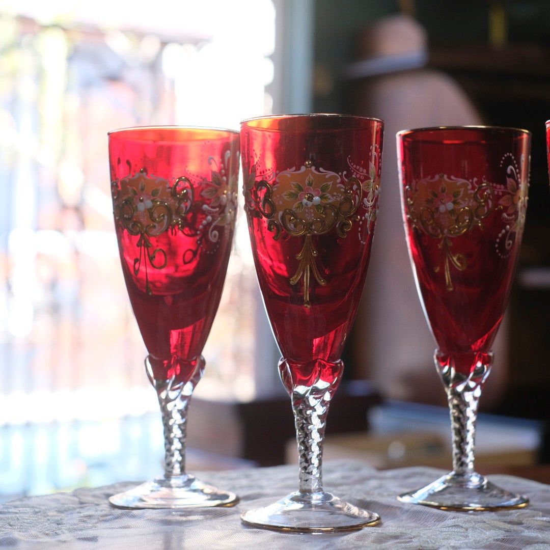 ヴィンテージグラス Paolo Rossi (パオロ・ロッシ) ムラーノグラス 小さなベネチアングラス ルビー イタリア2