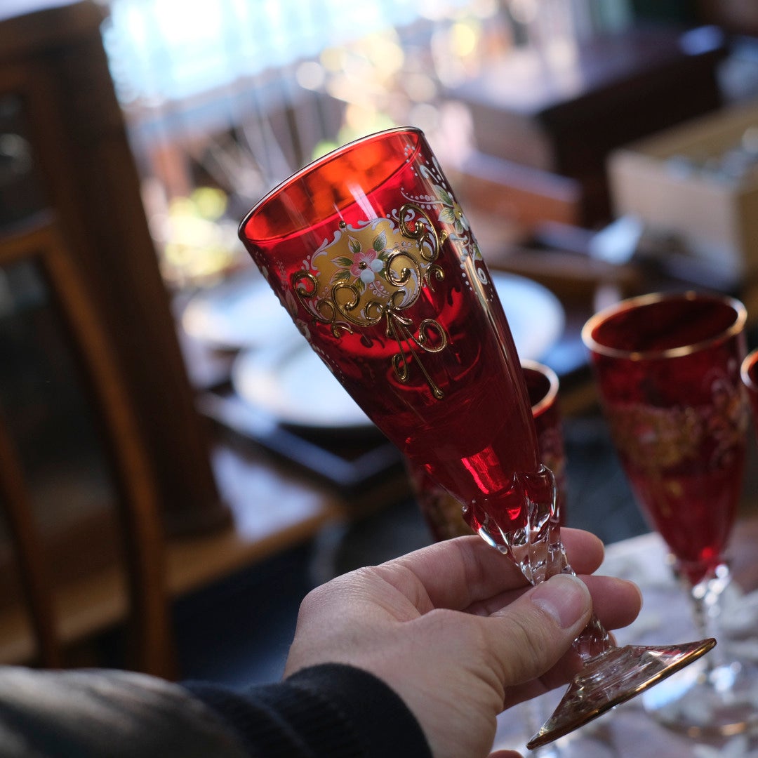 ヴィンテージグラス Paolo Rossi (パオロ・ロッシ) ムラーノグラス 小さなベネチアングラス ルビー イタリア3