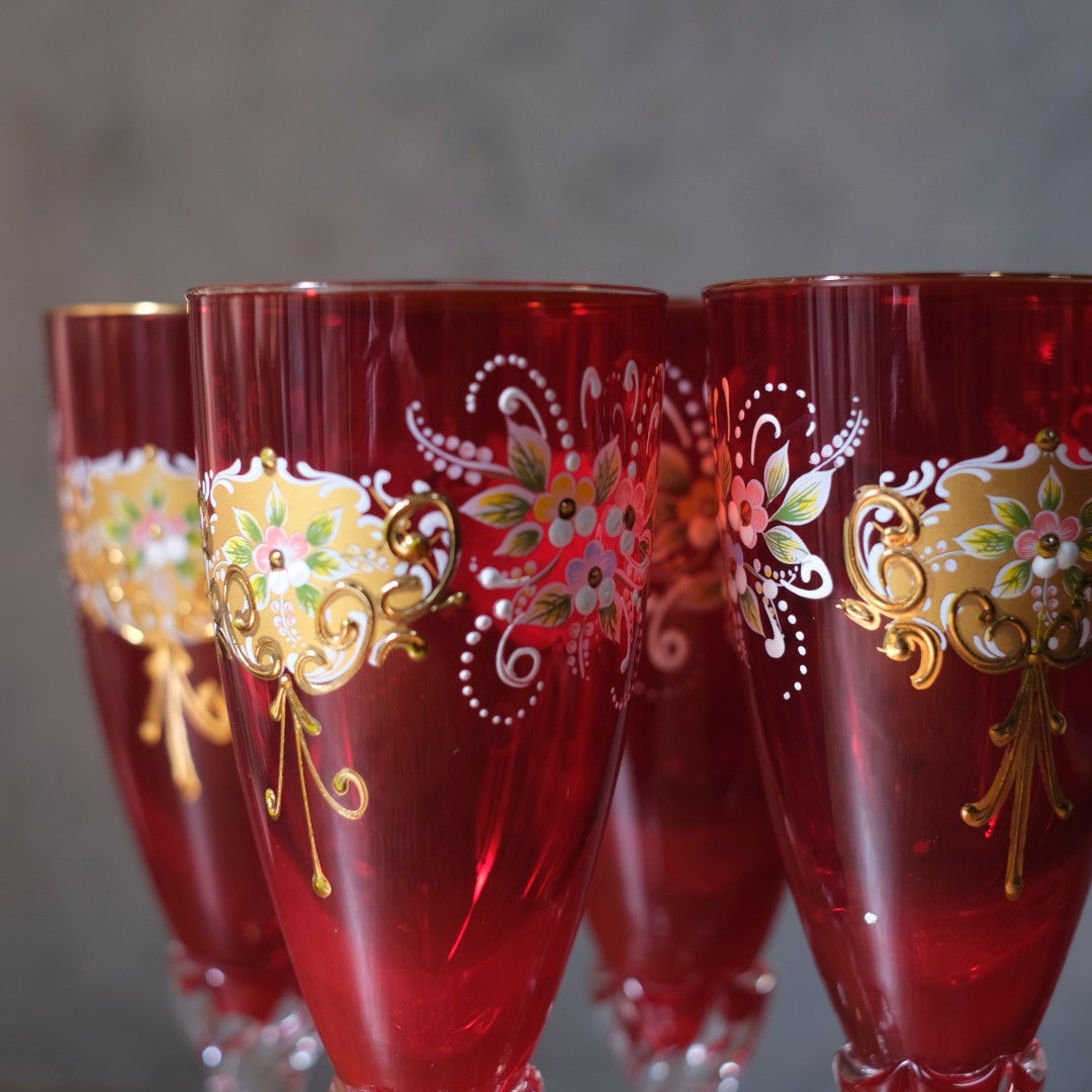 ヴィンテージグラス Paolo Rossi (パオロ・ロッシ) ムラーノグラス 小さなベネチアングラス ルビー イタリア6