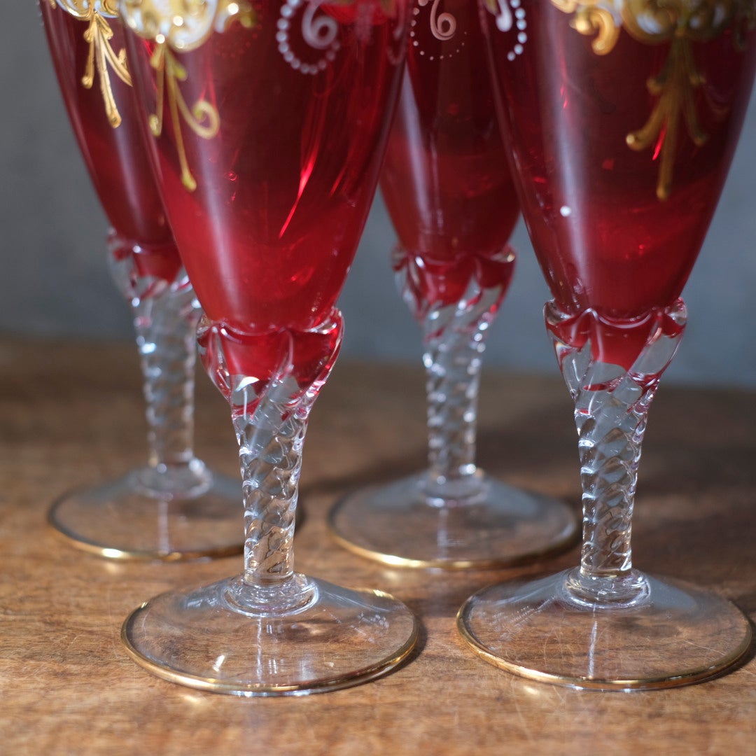 ヴィンテージグラス Paolo Rossi (パオロ・ロッシ) ムラーノグラス 小さなベネチアングラス ルビー イタリア8