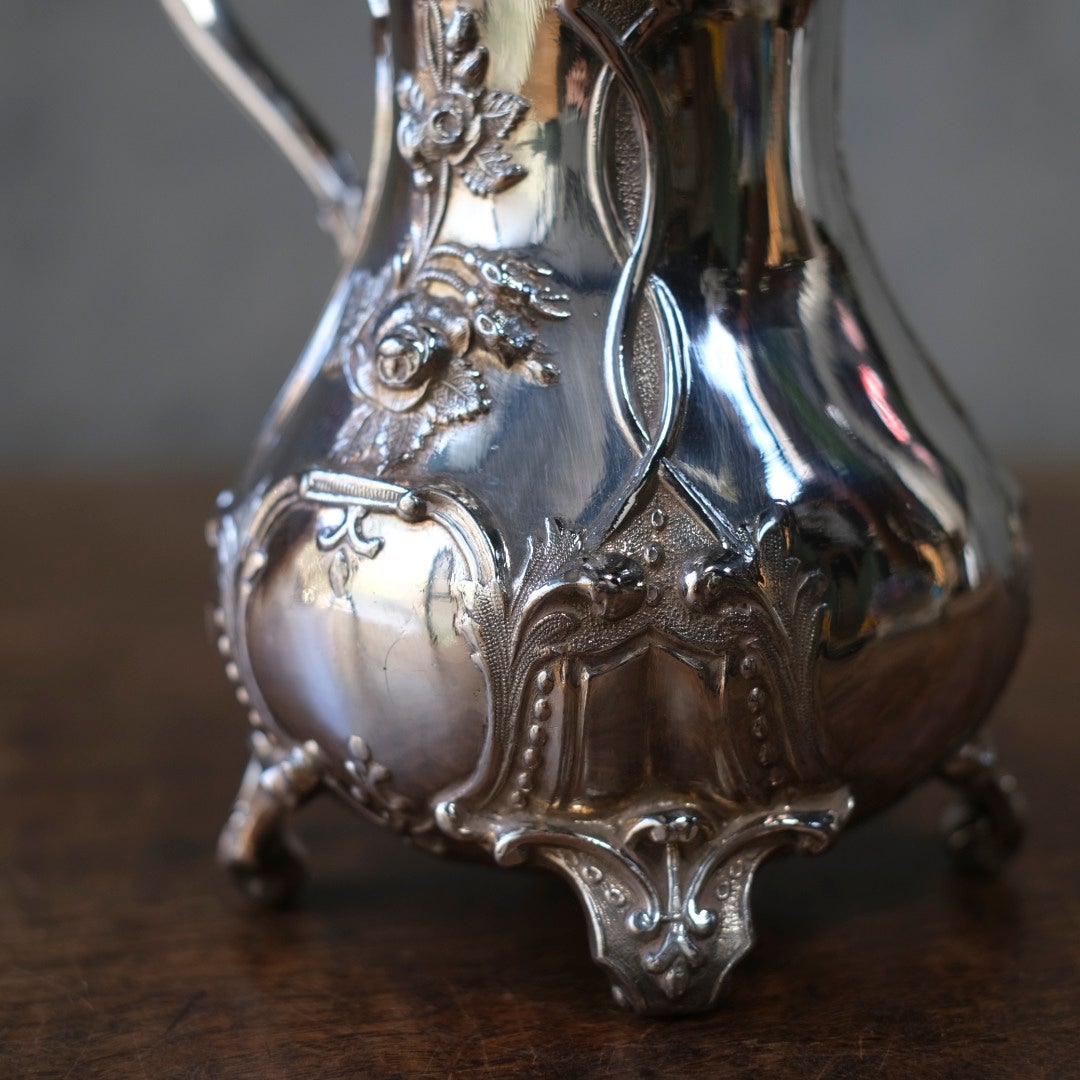 アンティーク ティーポット&ミルクジャグ シルバープレート 銀メッキ ヴィクトリアンロココ 自然主義的なアカンサスモチーフ装飾11