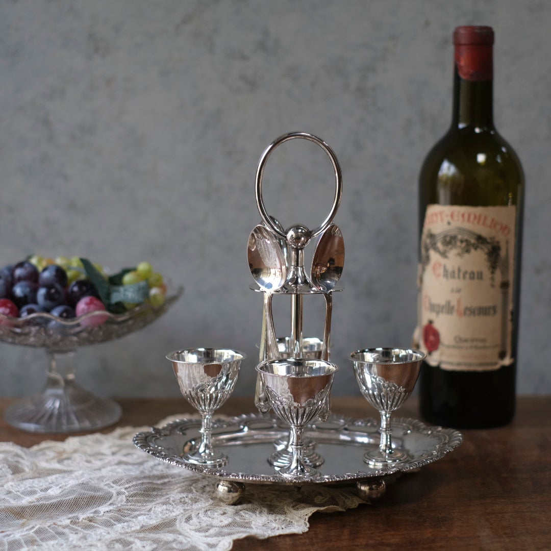 アンティークエッグスタンド エッグクリュエット ヴィクトリアン シルバープレート銀メッキ イギリス