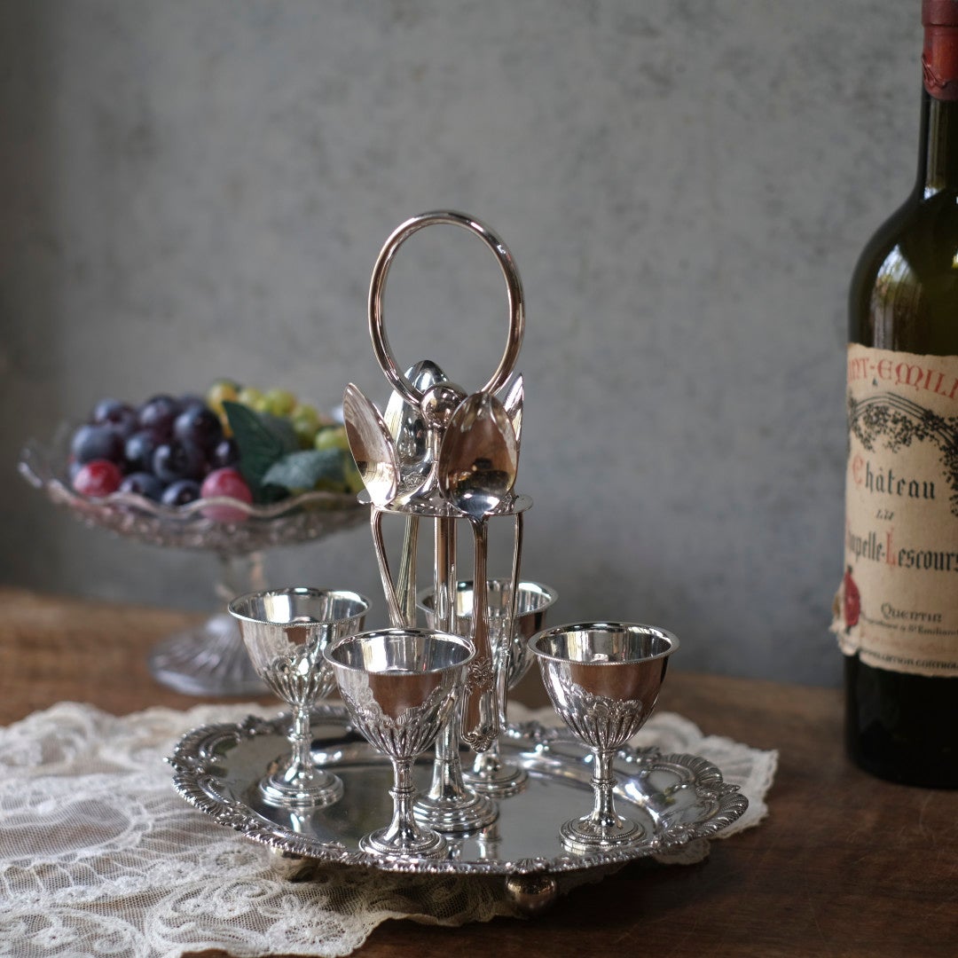 アンティークエッグスタンド エッグクリュエット ヴィクトリアン シルバープレート銀メッキ イギリス1