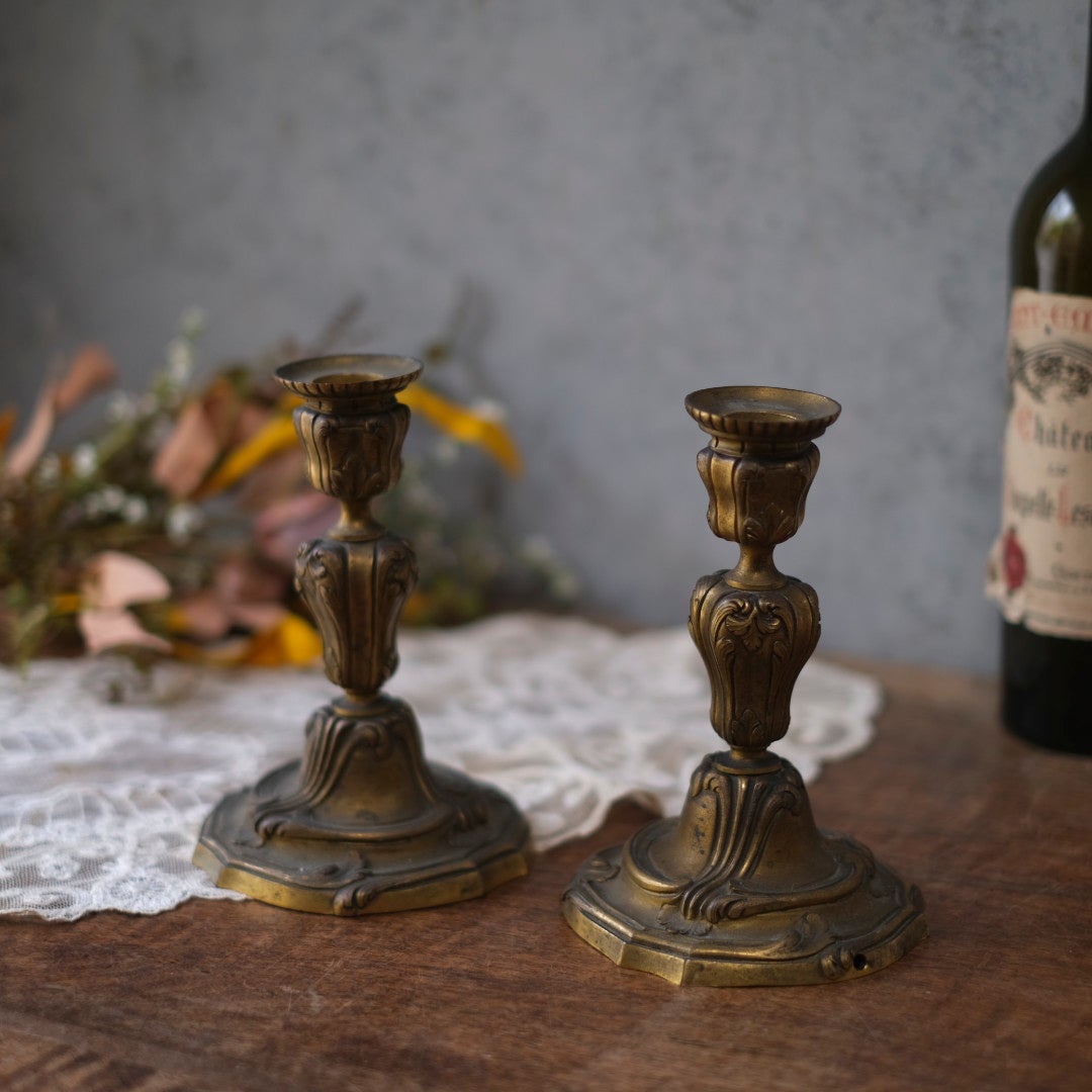 アンティークキャンドルスタンド 燭台ペア 真鍮 ブラス フランス