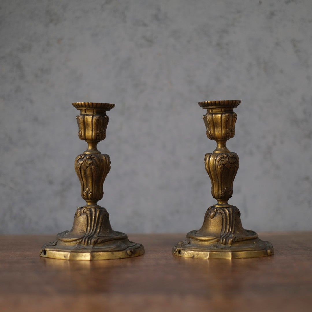 アンティークキャンドルスタンド 燭台ペア 真鍮 ブラス フランス1