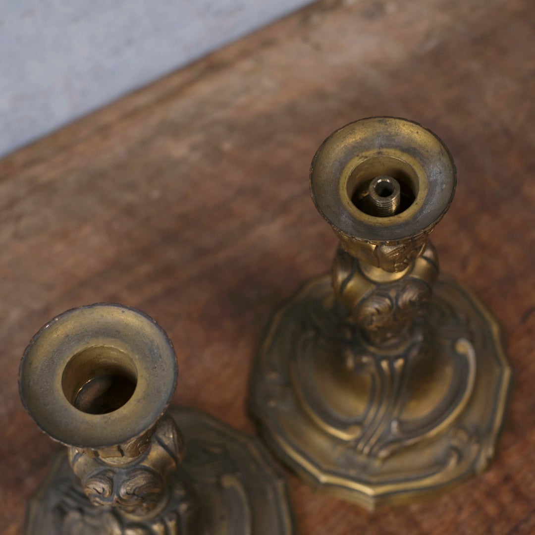 アンティークキャンドルスタンド 燭台ペア 真鍮 ブラス フランス3