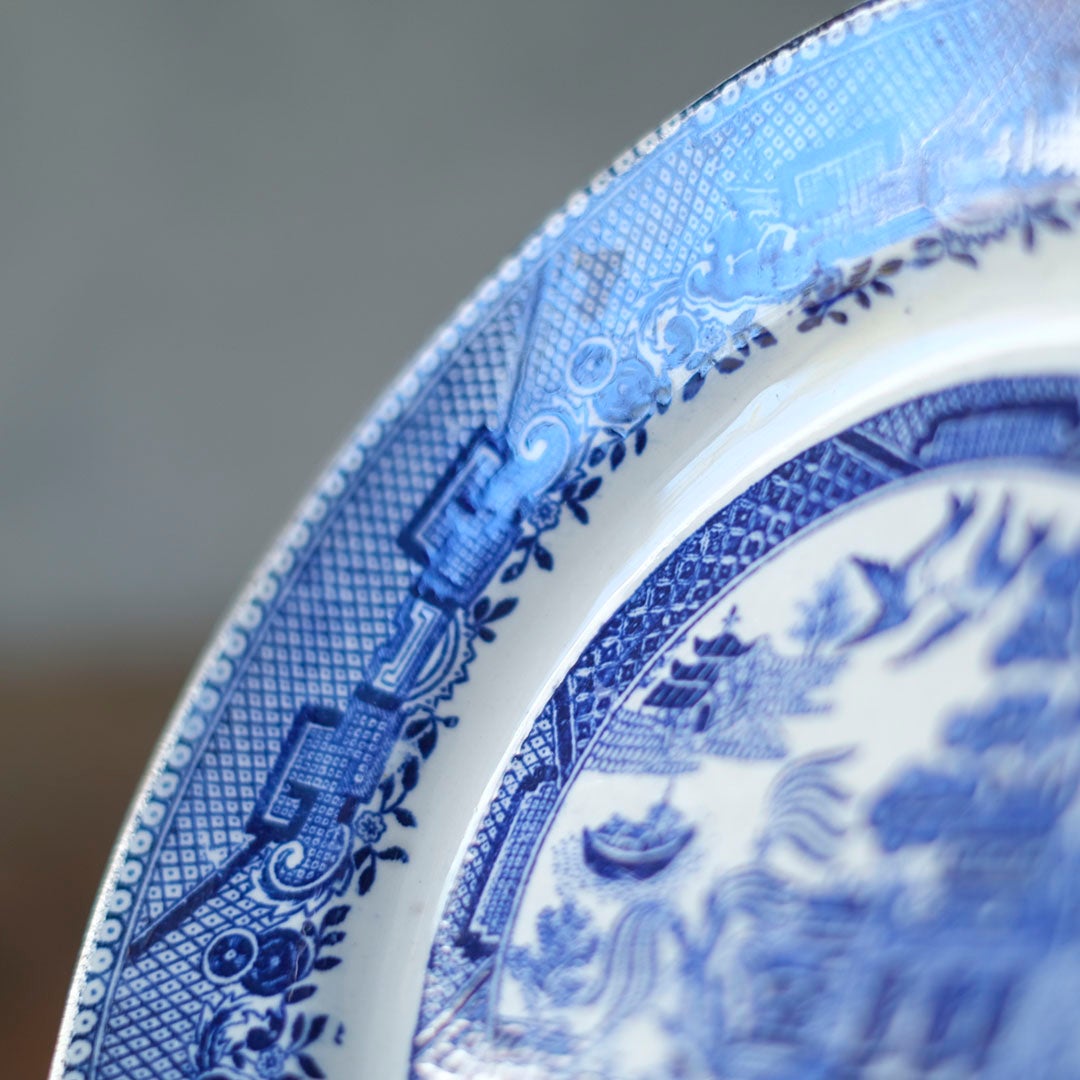 アンティーク ジアン ブルーウィロー プレート 裏面全体像 GIENバックスタンプ確認写真