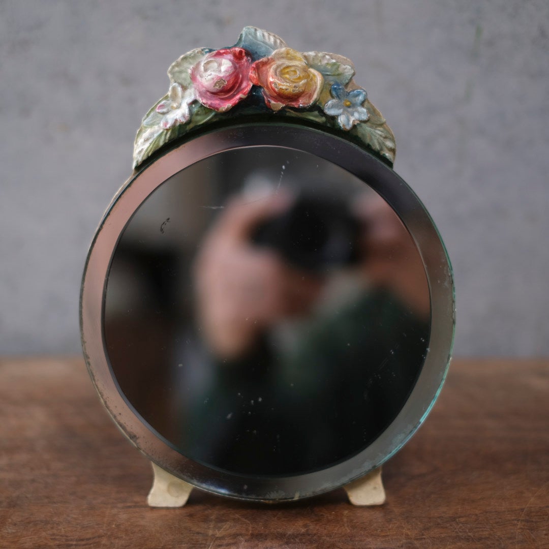 アンティーク バーボラミラー 花装飾 小さな鏡 イギリス2