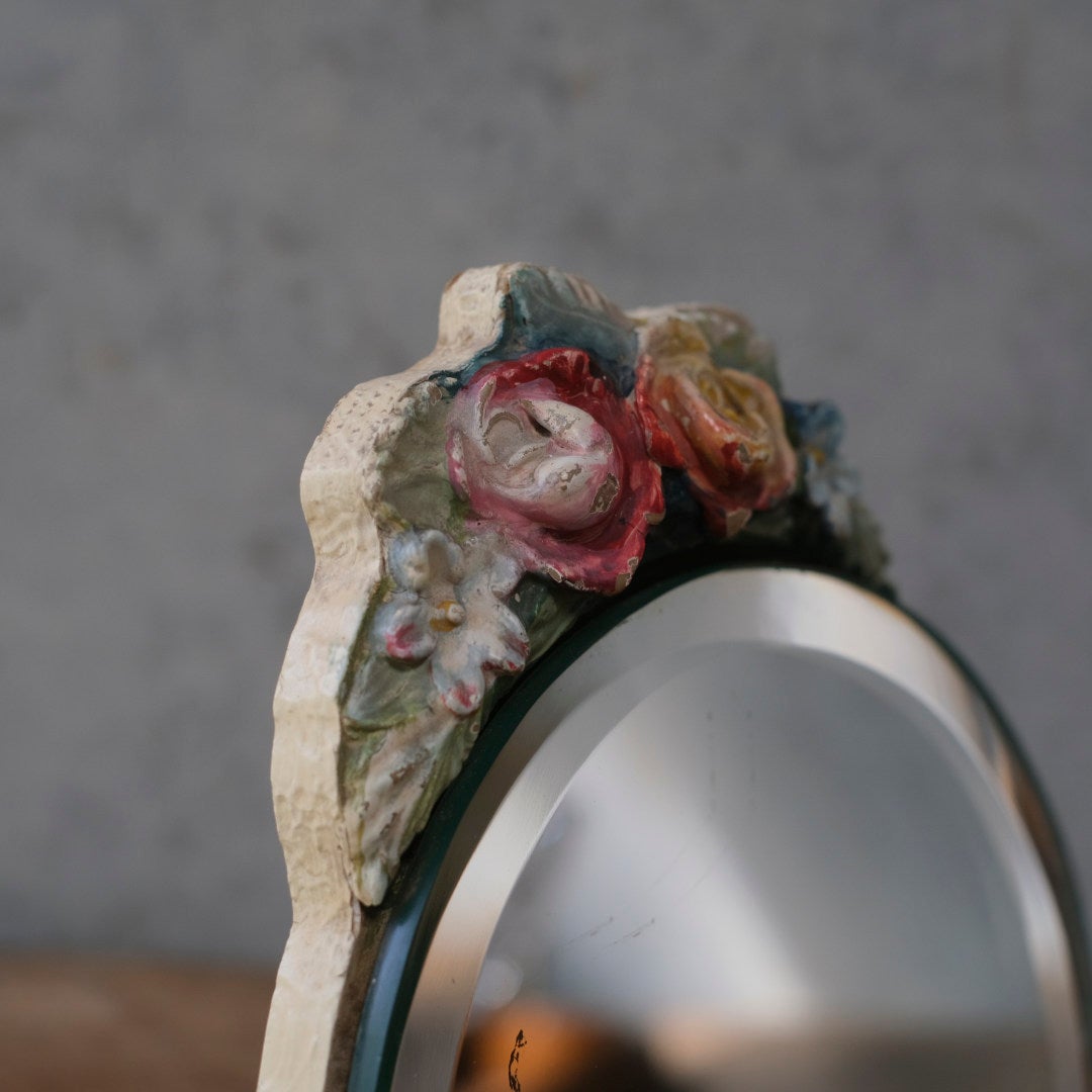 アンティーク バーボラミラー 花装飾 小さな鏡 イギリス3