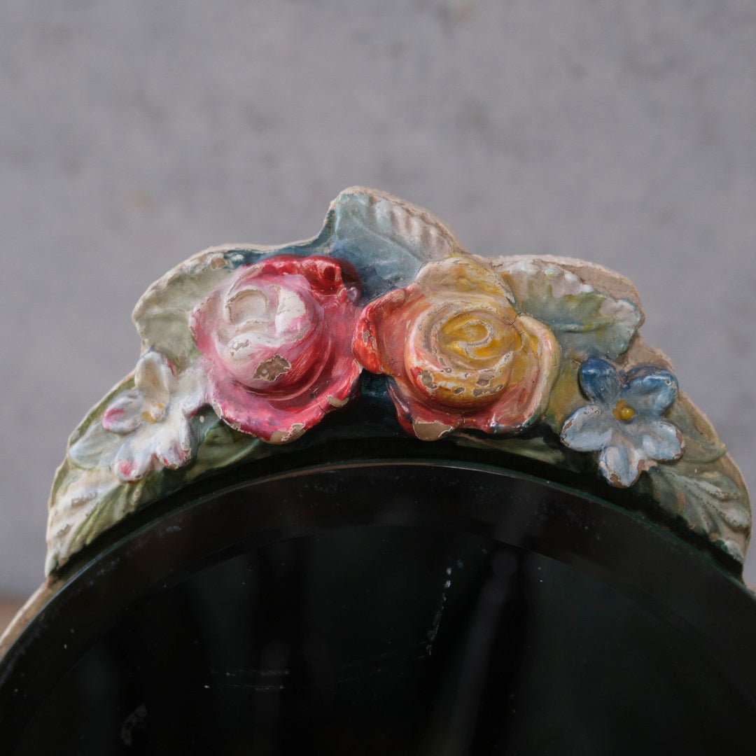 アンティーク バーボラミラー 花装飾 小さな鏡 イギリス4