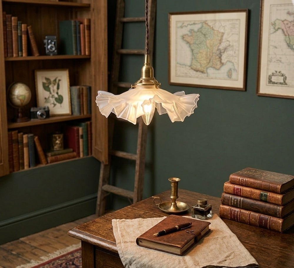 フロストガラス フリルランプ シェード ペンダントライト フランス