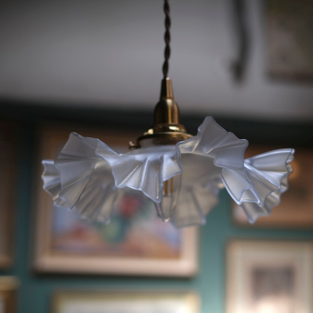 フロストガラス フリルランプ シェード ペンダントライト フランス