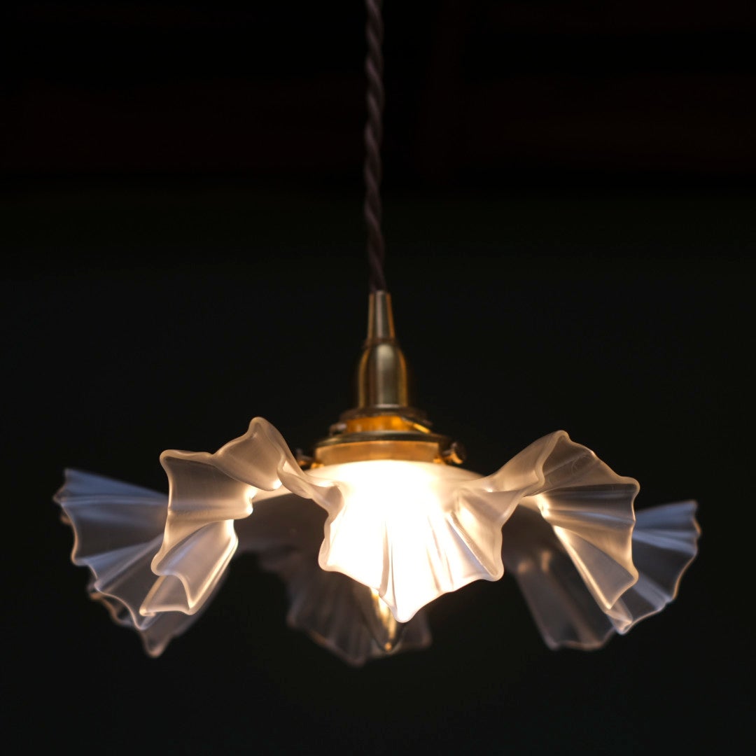 フロストガラス フリルランプ シェード ペンダントライト フランス