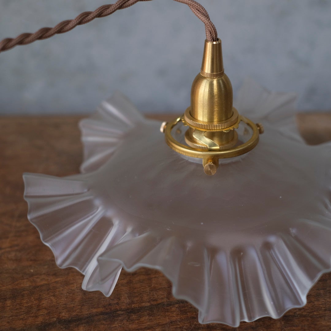 フロストガラス フリルランプ シェード ペンダントライト フランス