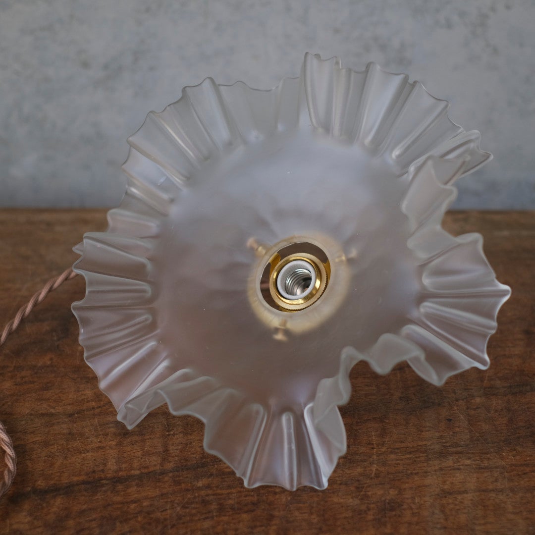 フロストガラス フリルランプ シェード ペンダントライト フランス