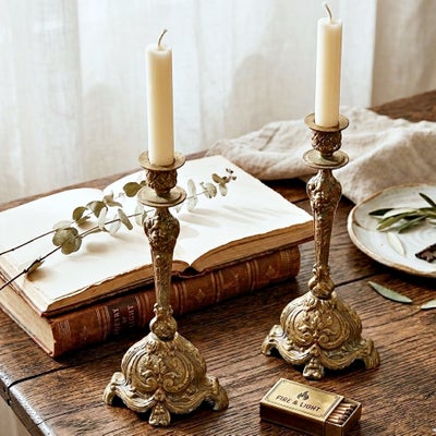 アンティーク 燭台ペア フランス 真鍮製 ゴシック ロカイユ 19世紀