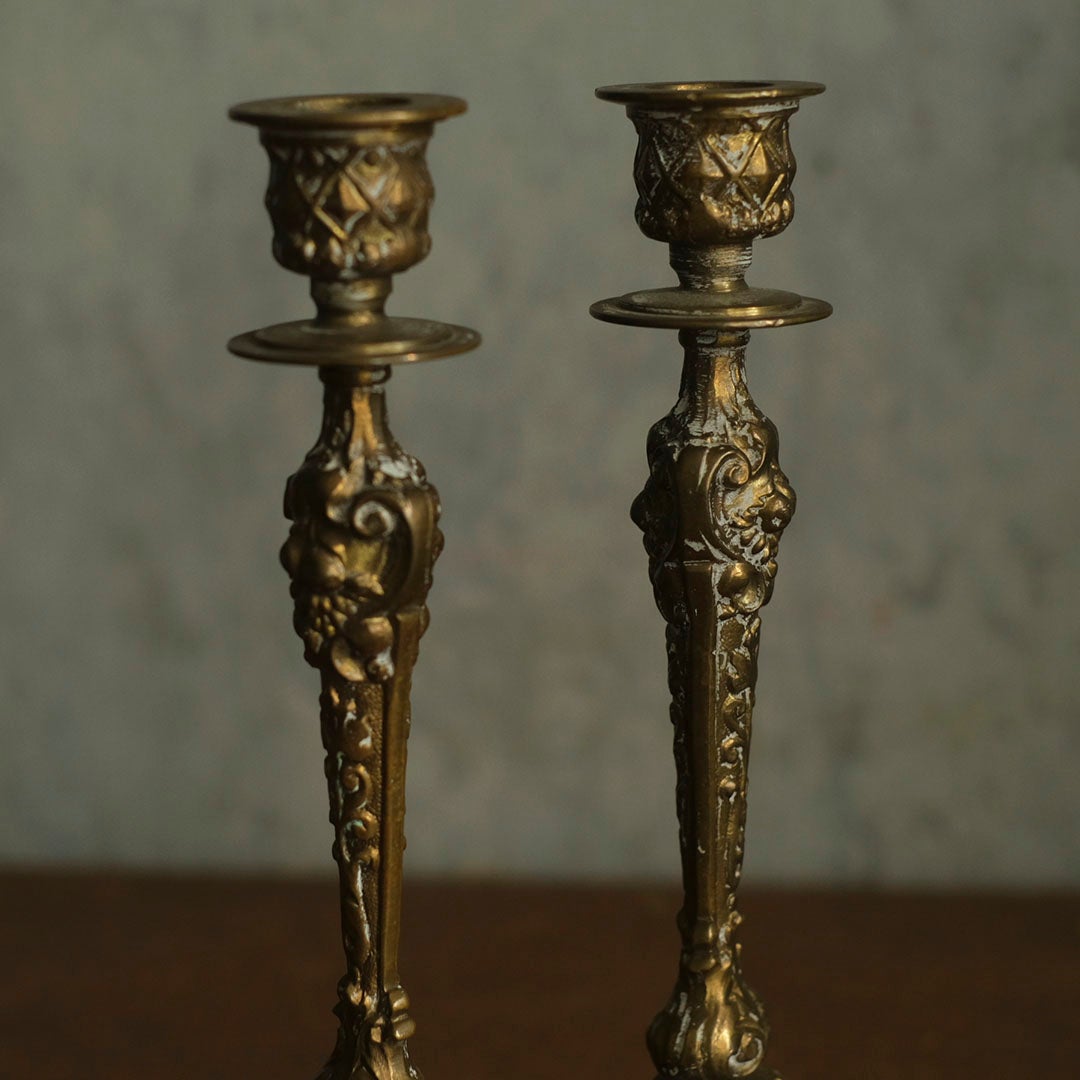 アンティーク 燭台ペア フランス 真鍮製 ゴシック ロカイユ 19世紀3