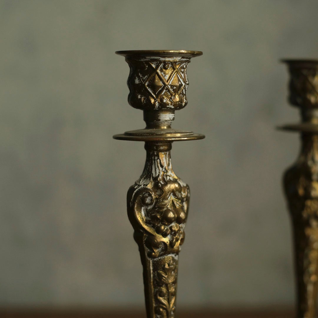 アンティーク 燭台ペア フランス 真鍮製 ゴシック ロカイユ 19世紀4