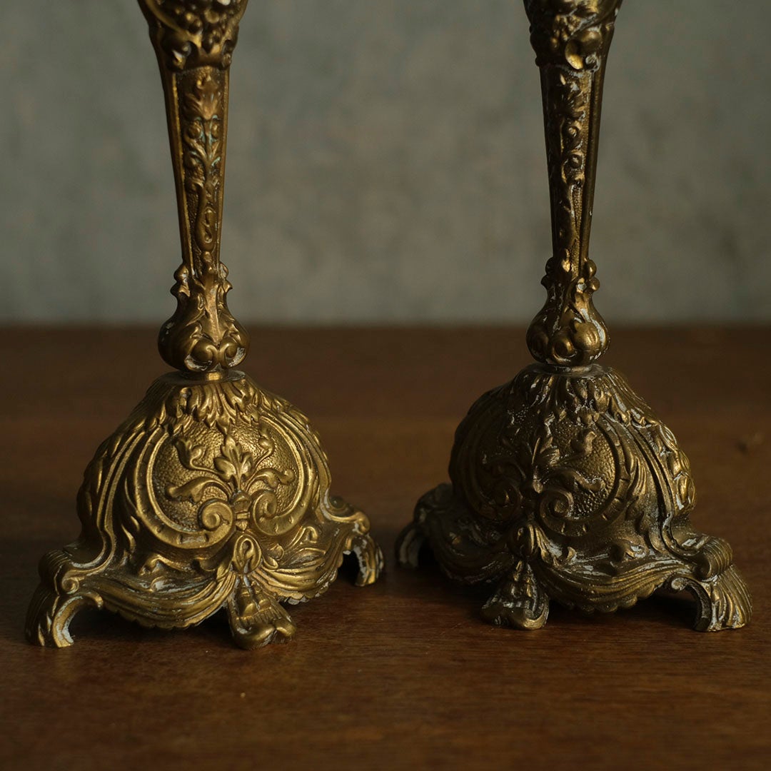 アンティーク 燭台ペア フランス 真鍮製 ゴシック ロカイユ 19世紀5