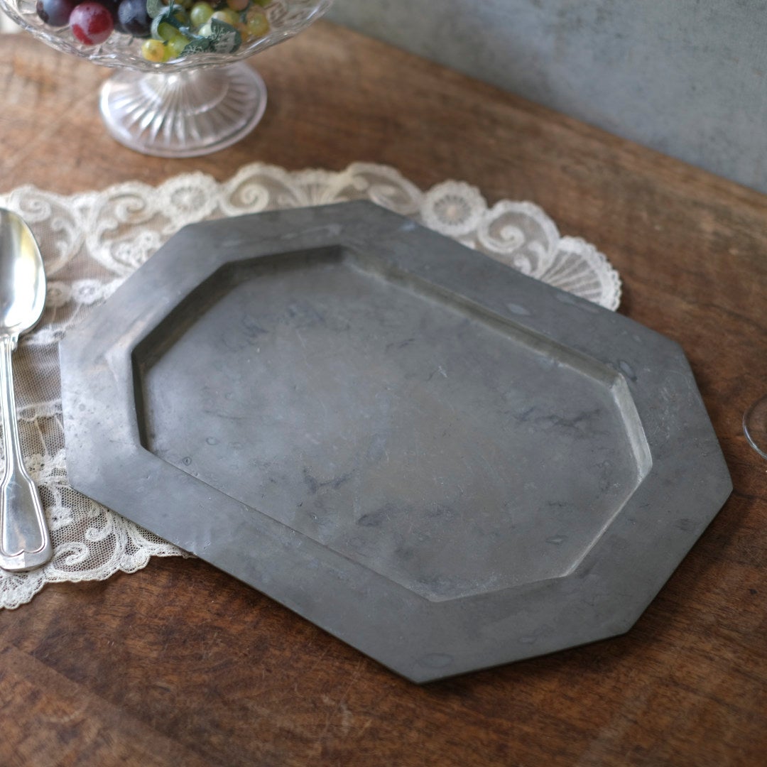 アンティークエタンプレート 錫製皿 フランス1