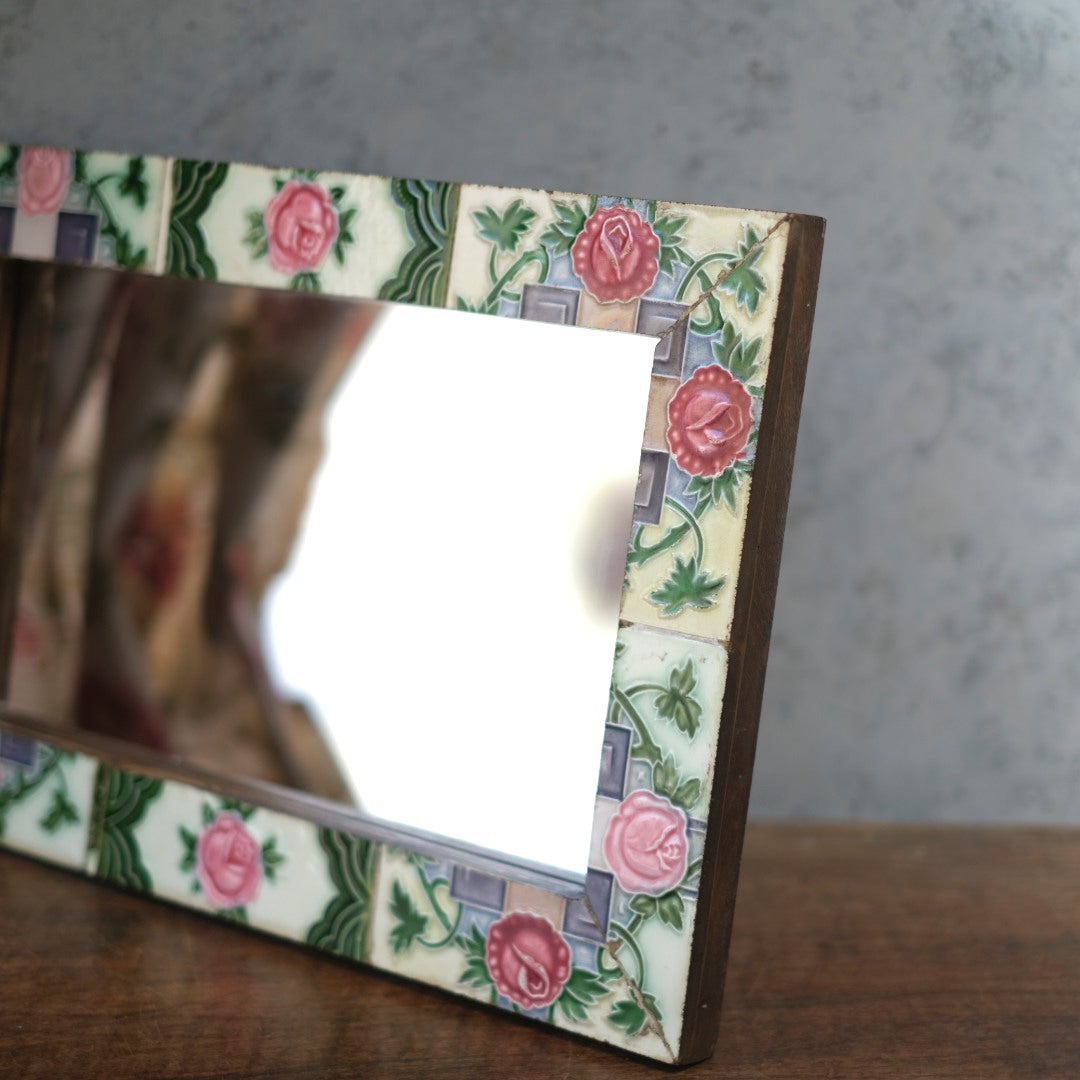 アンティークマジョリカタイルミラー 大正レトロな鏡 日本&インド6
