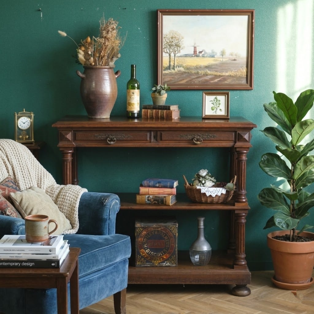 アンティーク 挽き物細工の3段オープンコンソール オーク材 イギリス