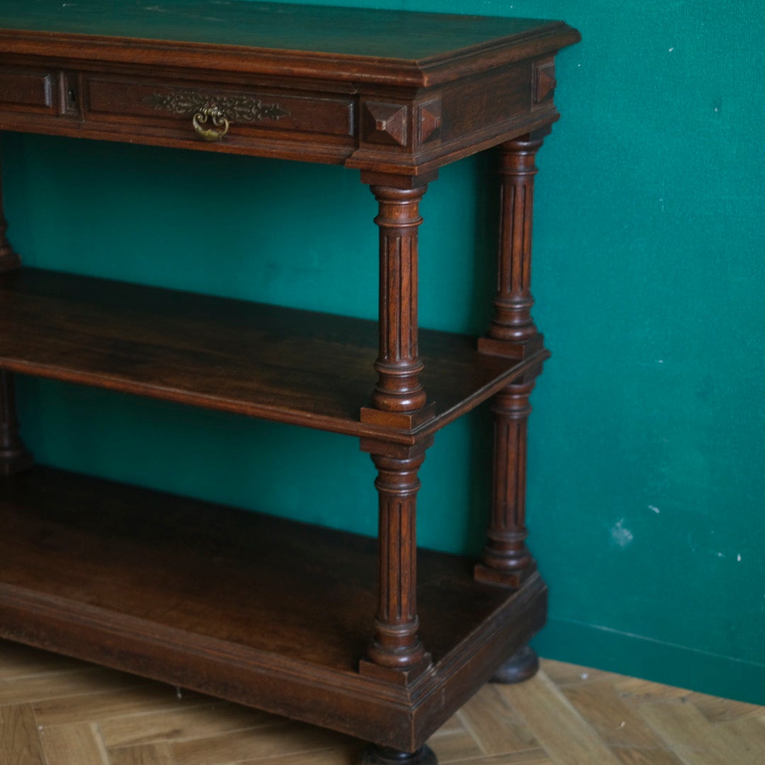 アンティーク 挽き物細工の3段オープンコンソール オーク材 イギリス6