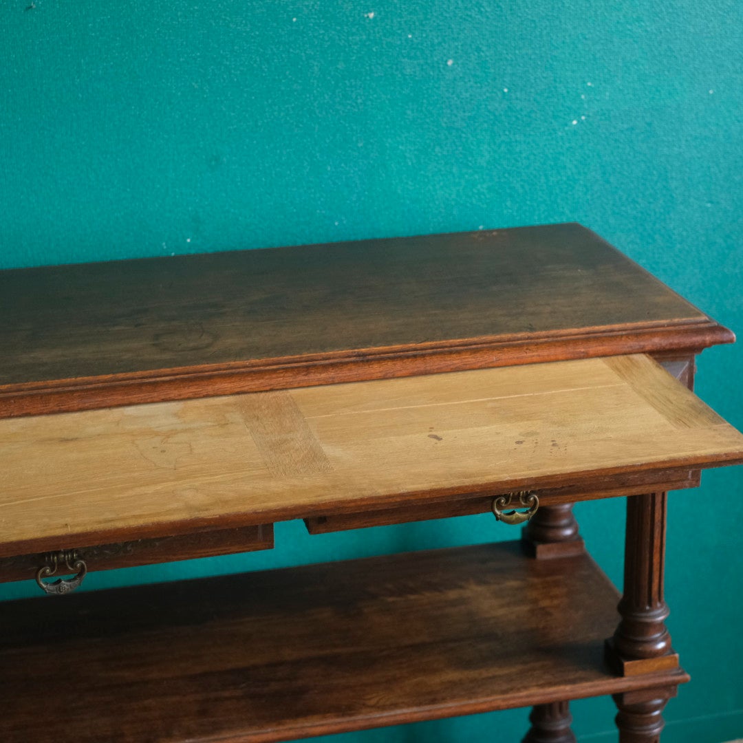 アンティーク 挽き物細工の3段オープンコンソール オーク材 イギリス8