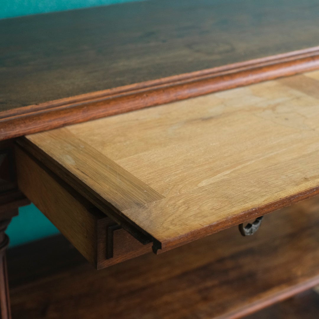 アンティーク 挽き物細工の3段オープンコンソール オーク材 イギリス9