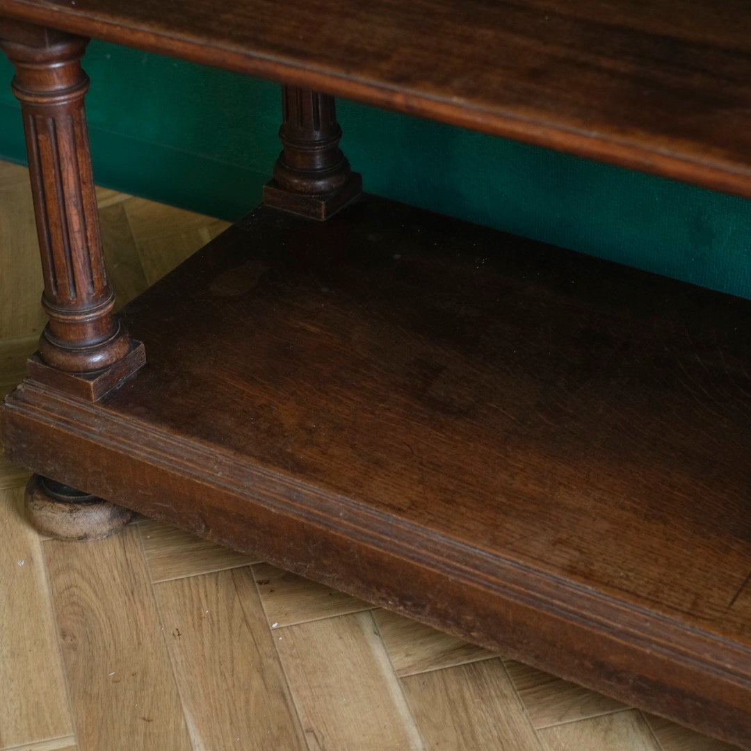 アンティーク 挽き物細工の3段オープンコンソール オーク材 イギリス