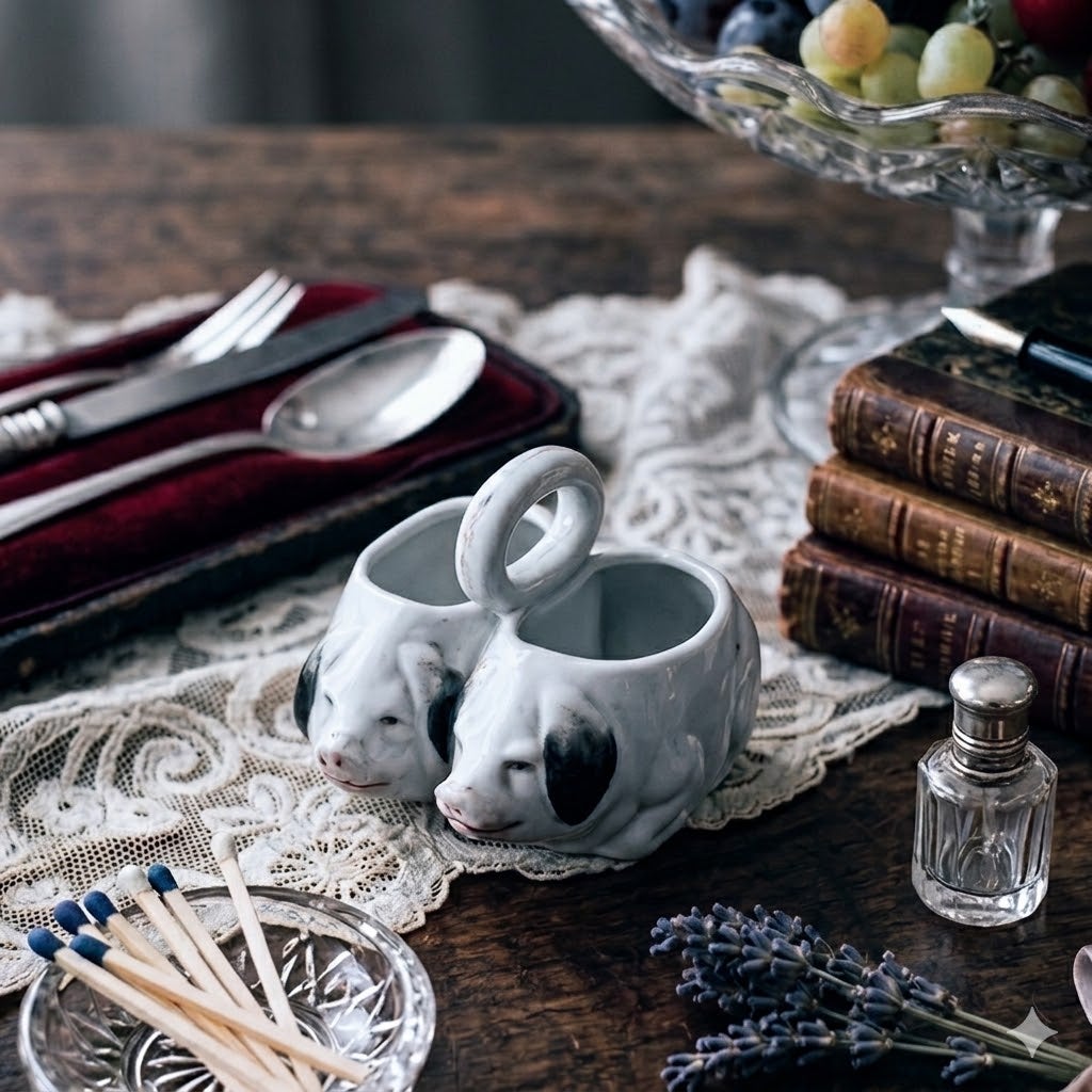 アンティーク陶器の豚　ピッグ サリエール 調味料入れ フランス