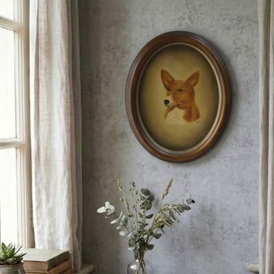 アンティーク 犬の肖像画 バセンジー オーバルフレーム イギリス