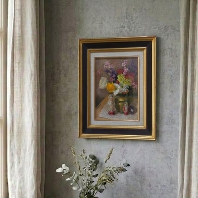 ヴィンテージ 油絵 花とマトリョーシカ Y. Bossiere 原画 フランス画家