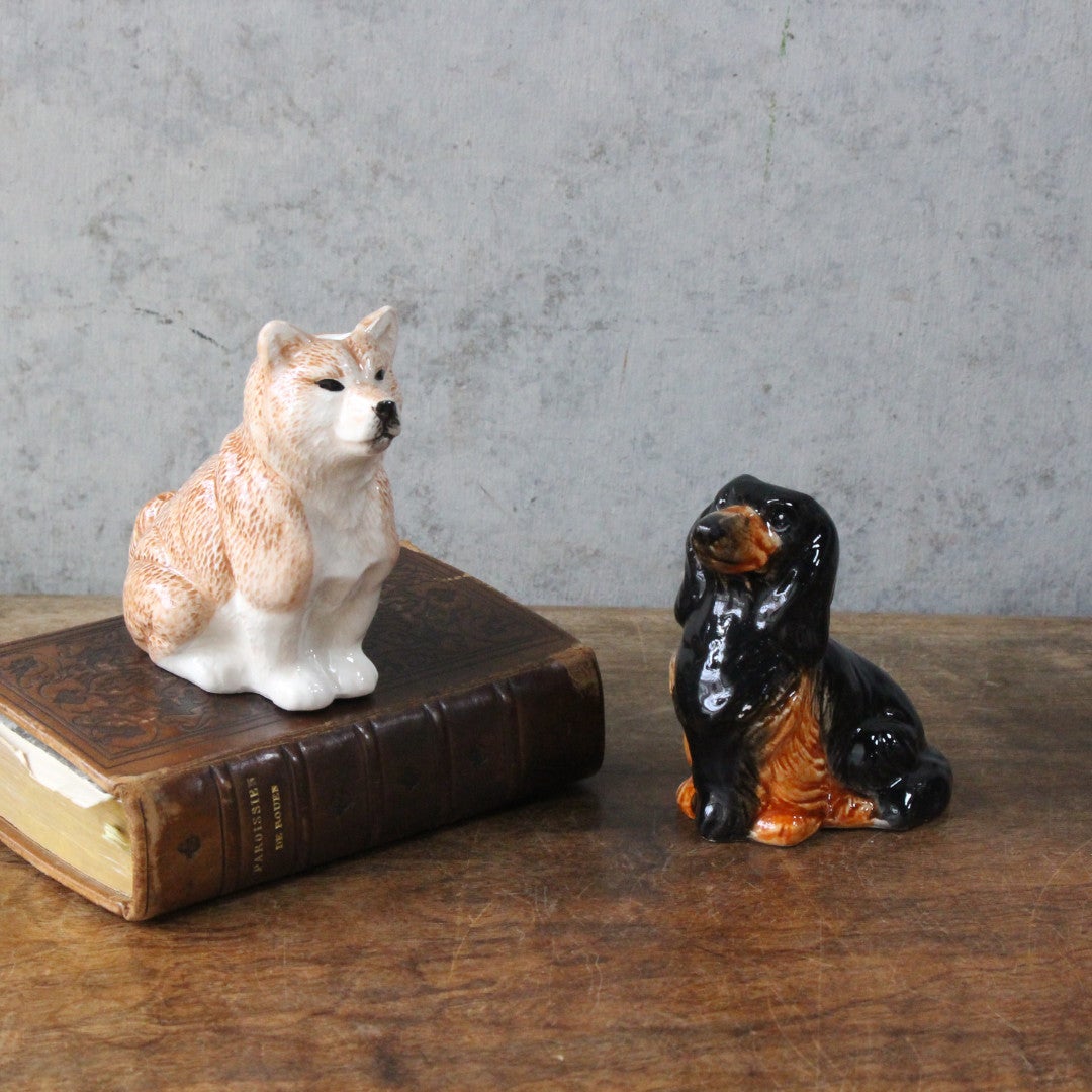 犬フィギュア 一輪挿し 柴犬 & ダックスフンド 陶器