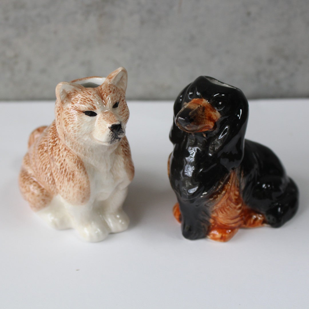 犬フィギュア 一輪挿し 柴犬 & ダックスフンド 陶器2