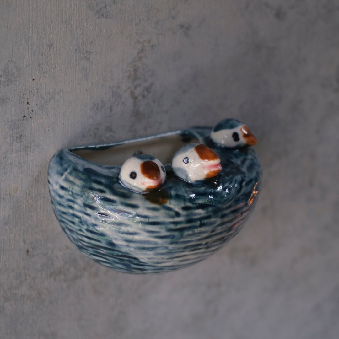 ヴィンテージ オブジェ 燕 ひな鳥の巣 作家物 フランス3