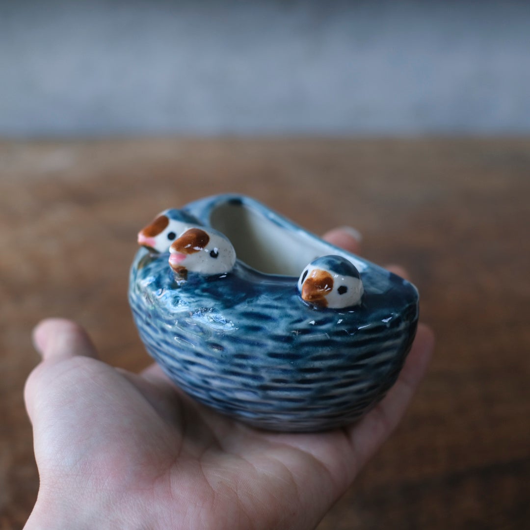 ヴィンテージ オブジェ 燕 ひな鳥の巣 作家物 フランス4